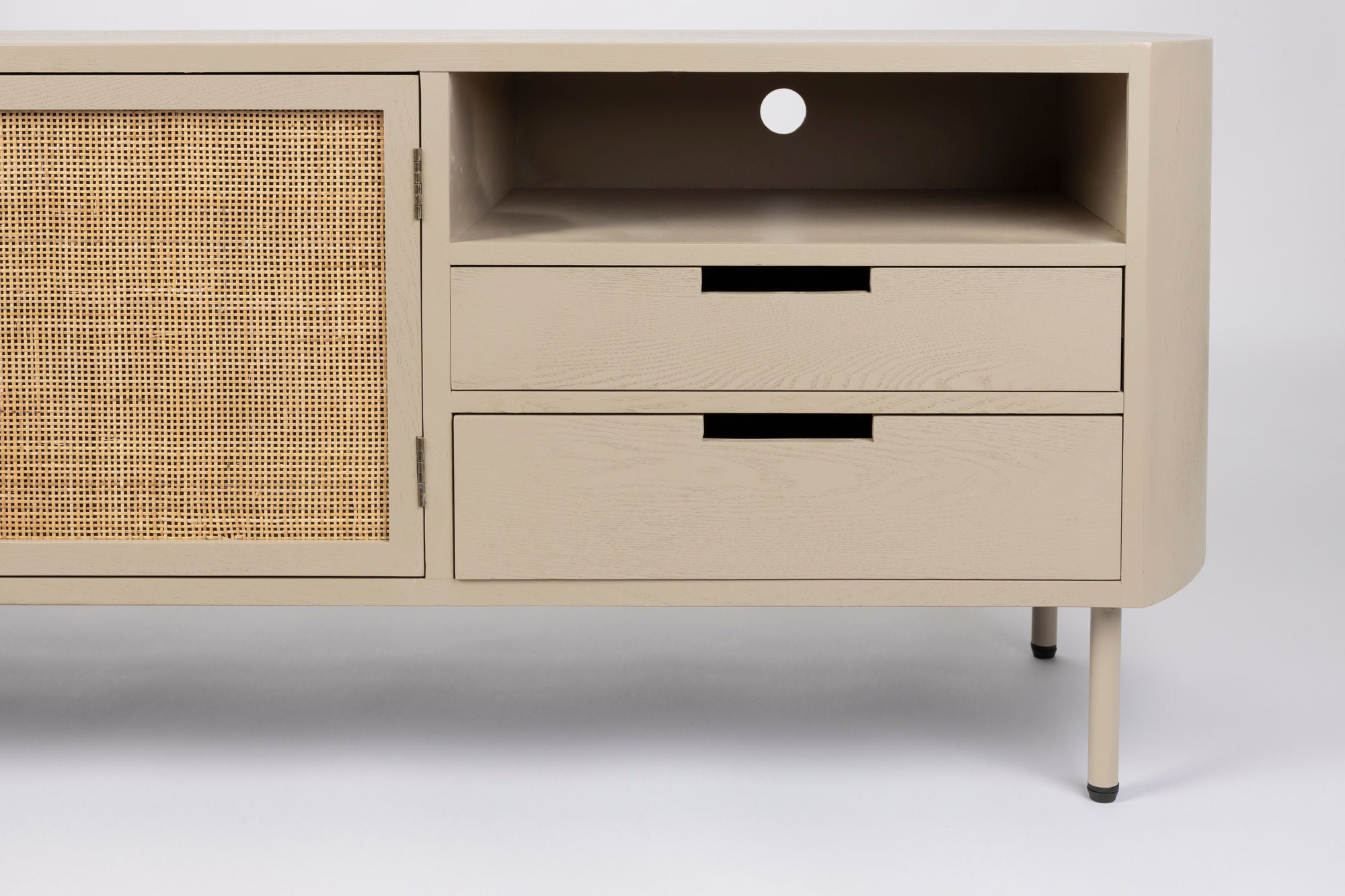 Amaya Beige Wood & Natural Rattan TV Unit